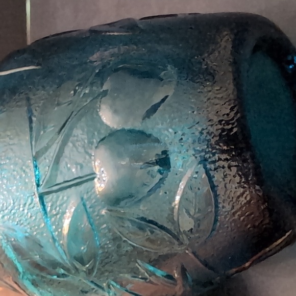 VGT,Mid Century,Dark Teal Empoli Glass Genie Vase with Butterflies/Fruit,Vines. - Picture 7 of 9